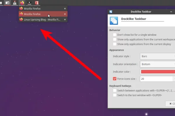 Plug-in Docklike: barra de tarefas somente ícone do painel Xfce com suporte para fixação e agrupamento de janelas