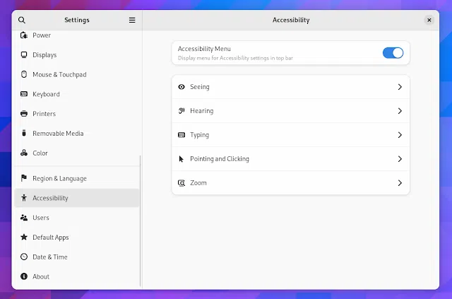 Configurações de acessibilidade do GNOME 44